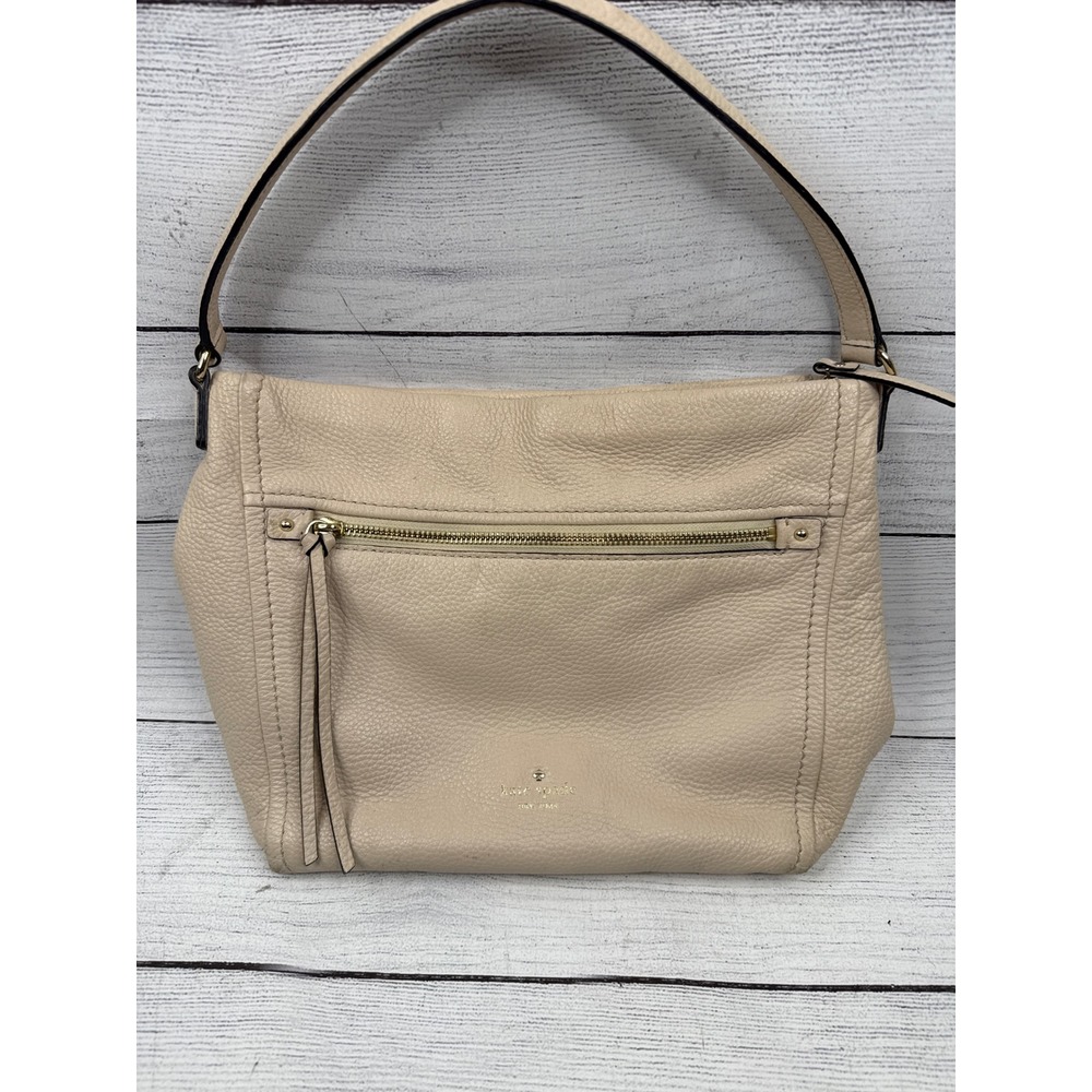 Kate Spade Pebble Leather Shoulder‎ Bag Beige Purse Handbag Designer
